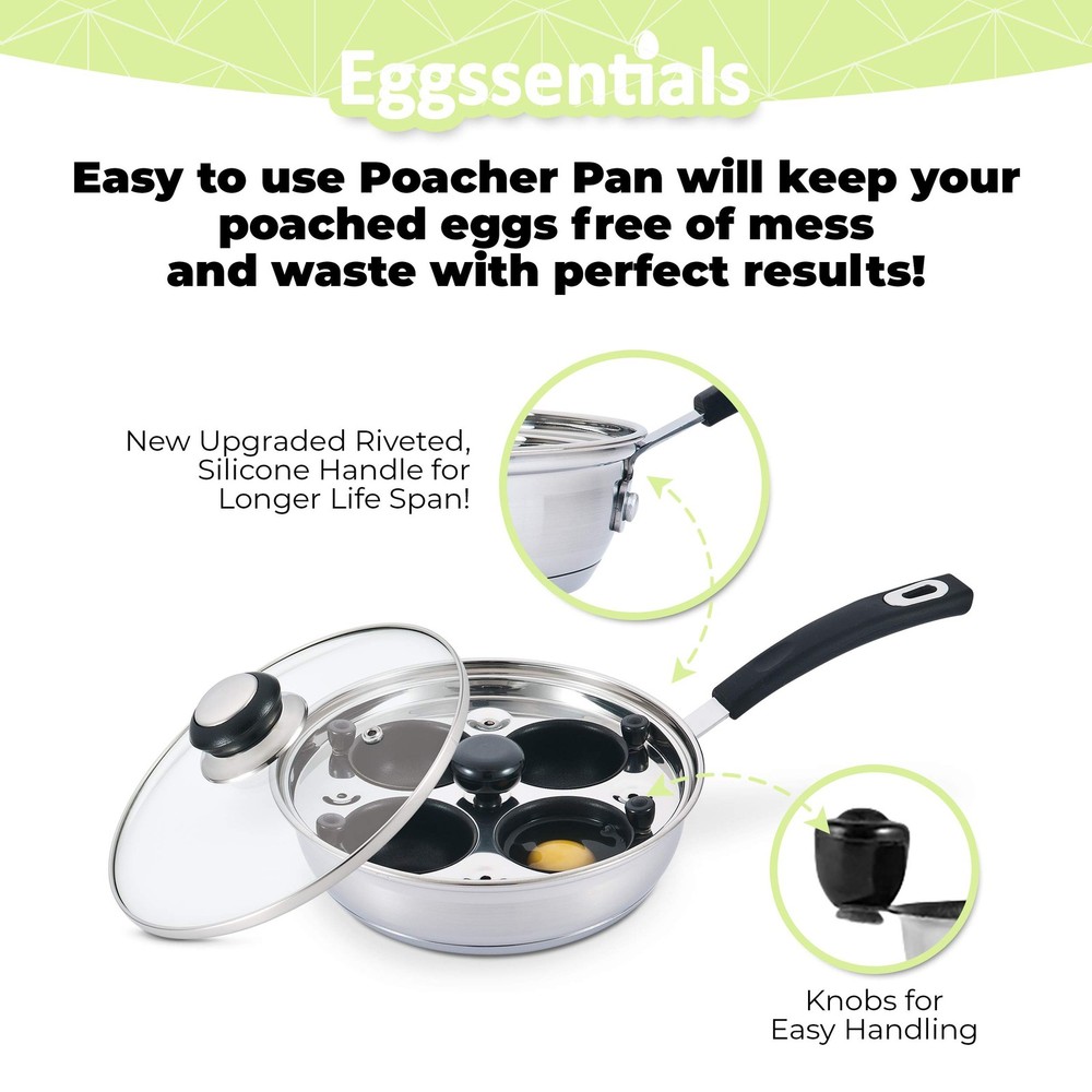 Egg Poacher - Eggssentials Poached Egg Maker, Stainless Steel Egg Poaching Pa