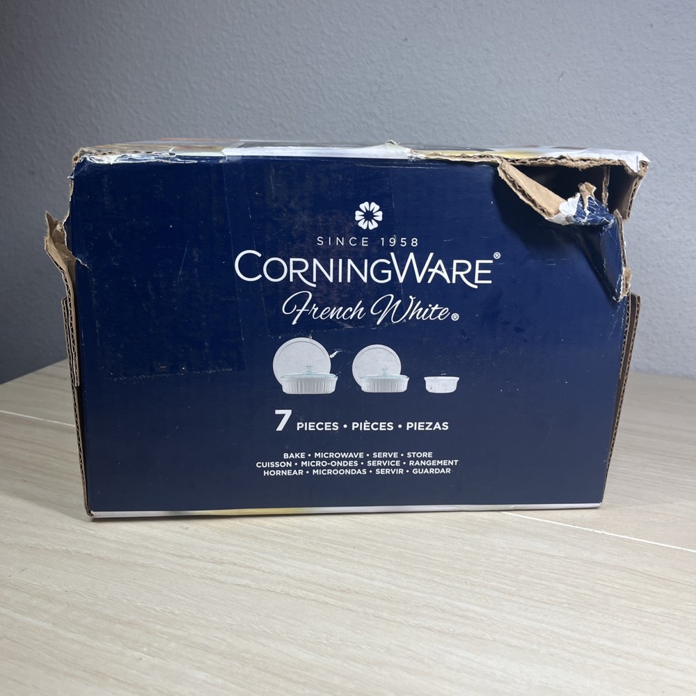 CorningWare French White 7-Pc Ceramic Bakeware Set with Lids