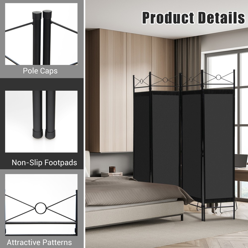 6 FT Folding Room Divider 4-Panel Privacy Screen Freestanding Partition Screen