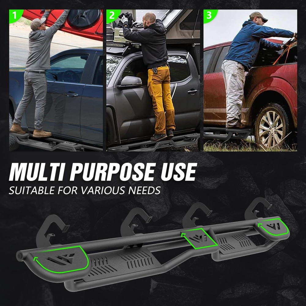 Three Raised Steps Crew Cab Running Boards Compatible for 2007-2018 Chevy
