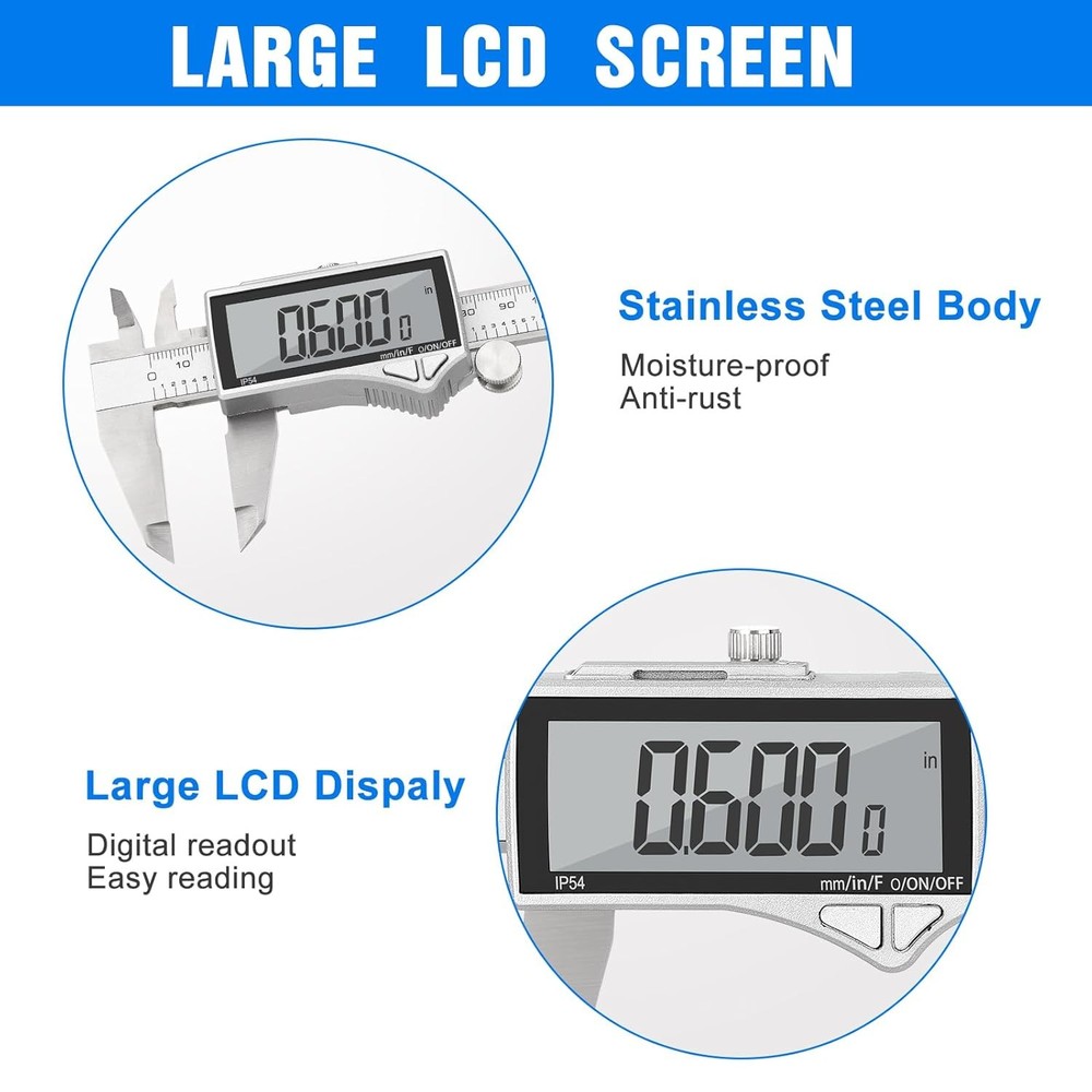 Digital Caliper 6 Inch Stainless Steel LCD Measuring Tool
