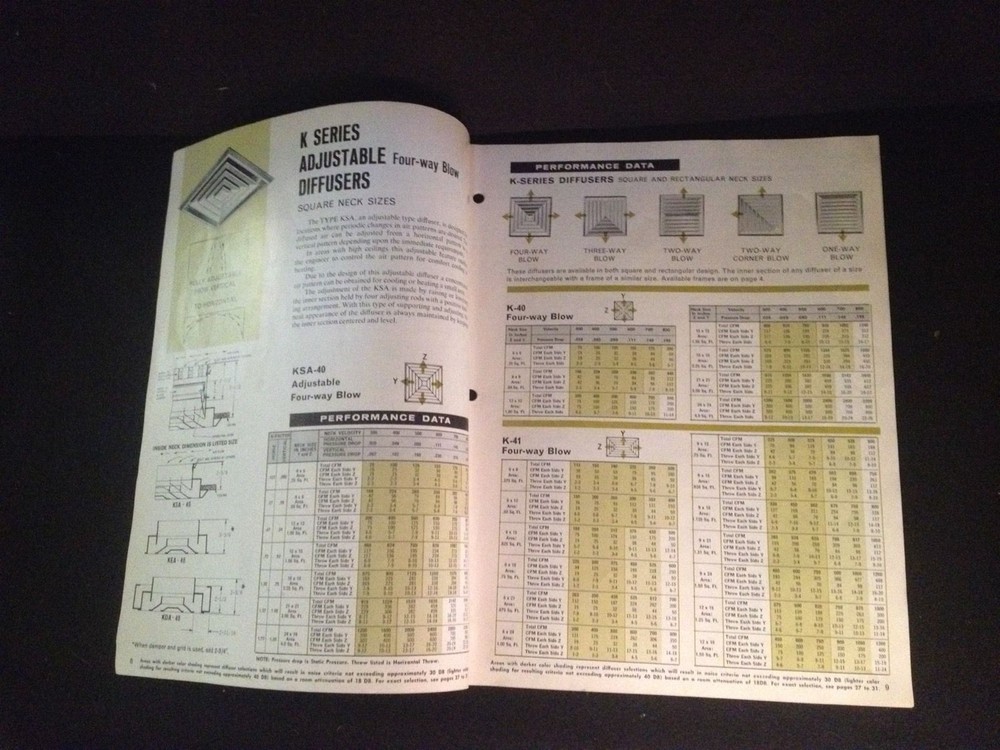 CARNES Square and Rectangular Air Diffusers Catalog D-7OF D-70F 1960's