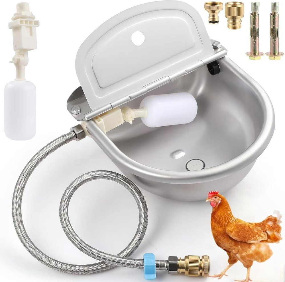 Automatic Stainless Steel Poultry Waterer Bowl - Self-Filling Float Valve System