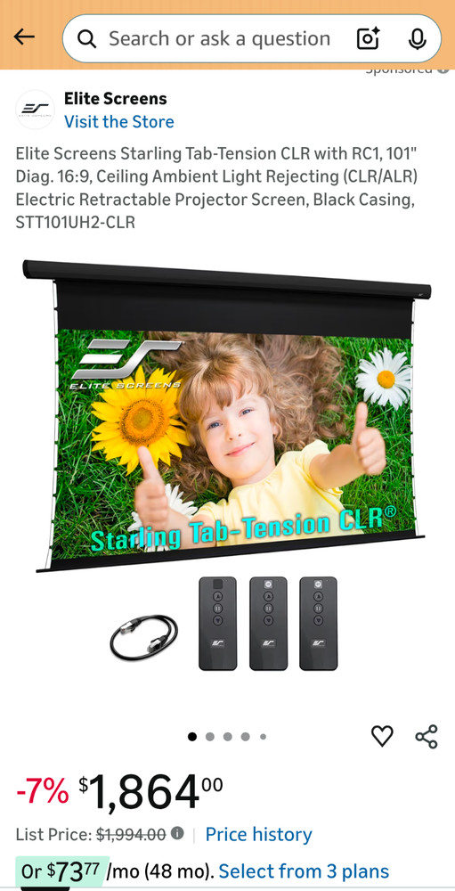 Elite Screens motorized retractable projector screen STT101UH2-CLR