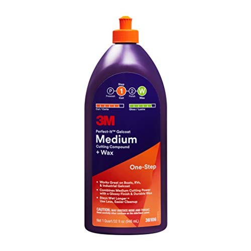 Perfect-It Gelcoat Medium Cutting Compound + Wax, 36106, One-Step 1 Quart
