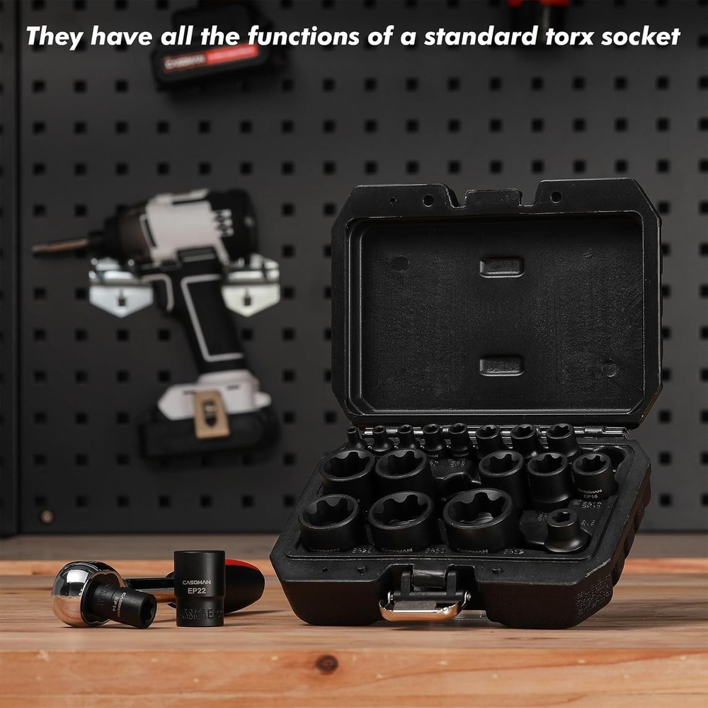 CASOMAN 19PCS External Torx Plus Socket Set, 6 & 5 Point EP Sockets