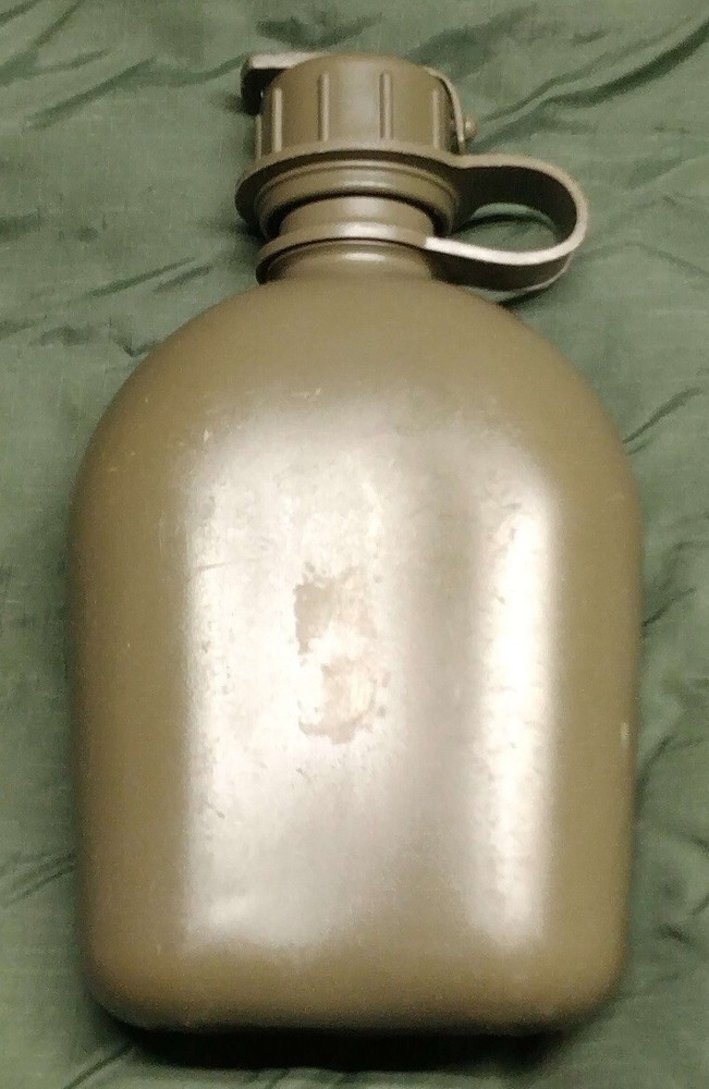 One Quart OD Canteen and Acu Cover, Used