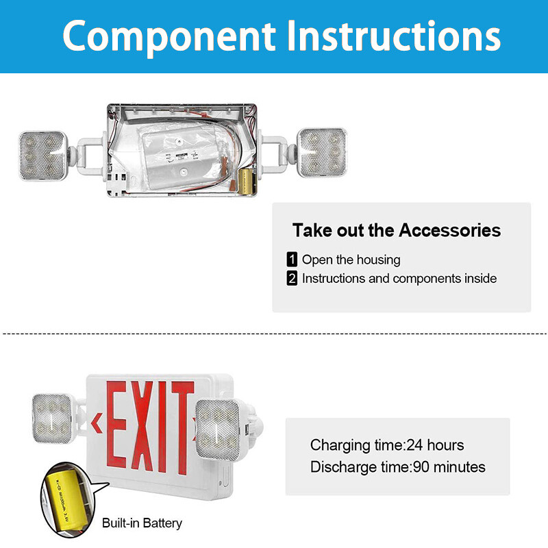 LED Exit Sign Emergency Light w/Battery Backup Double Adjustable Head