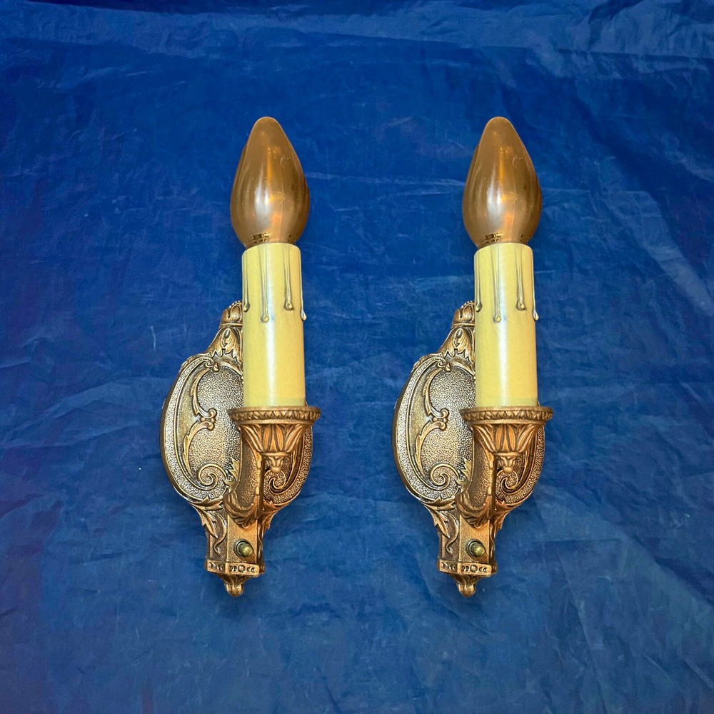 Pair antique Riddle Art Deco sconces Polychrome Finish 96E