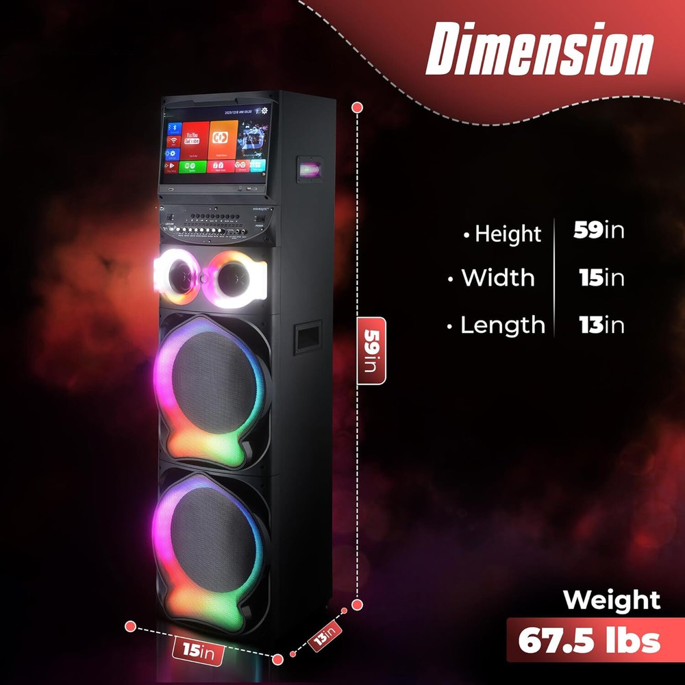 Professional Karaoke Machine BT Speaker w/ Lyrics Display Screen & Wireless Mic