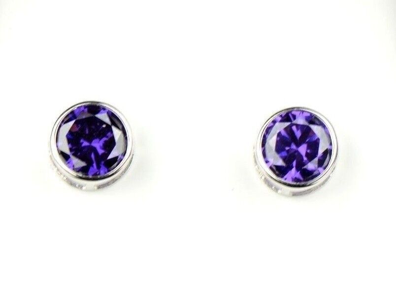 14K Round Bezel Set White Gold Birthstone Earrings