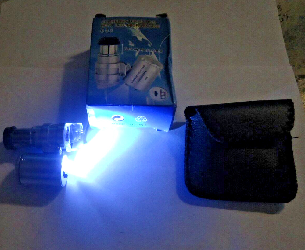 1- 60x pocket  microscope blue light white light  with cases#01