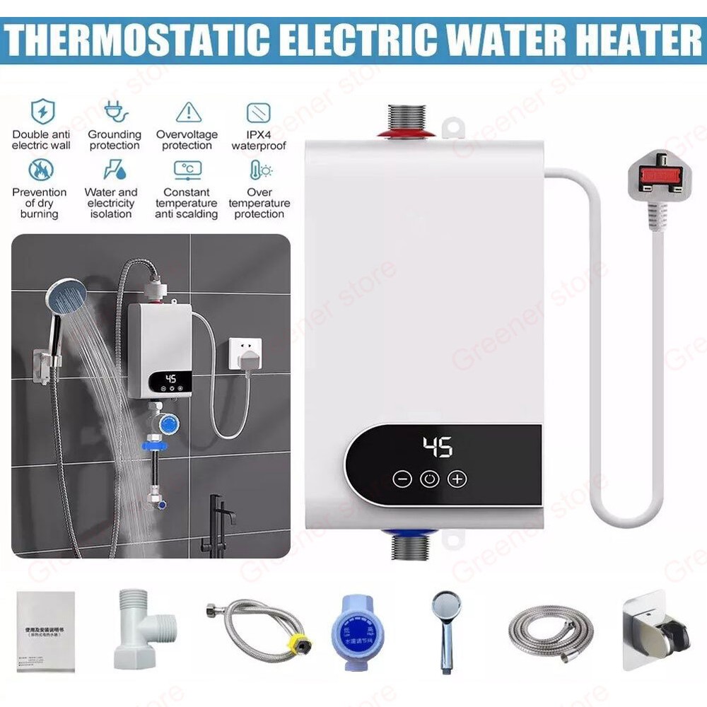 Electric Tankless Instant Water Heater Shower Head Kitchen Under Sink Bathroom