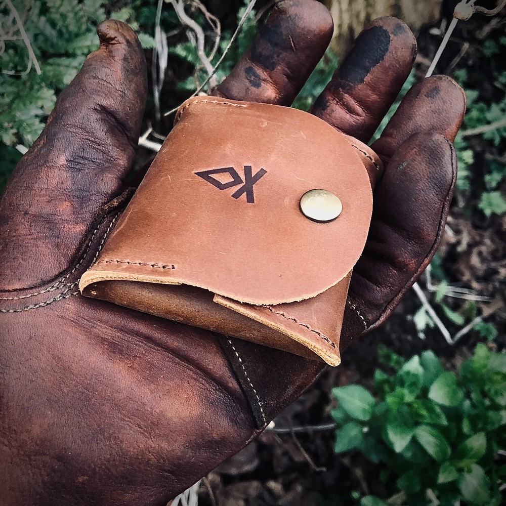 Leather mini fire pouch | Thick Mini Button Close Storage | Natural Bushcraft