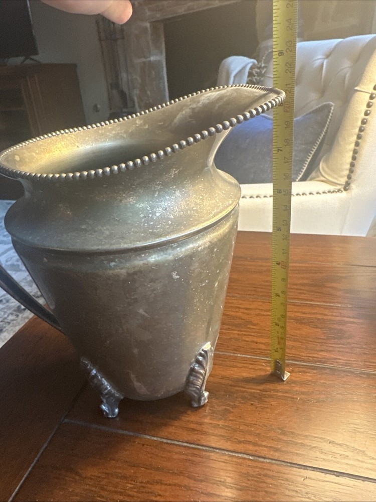 ANTIQUE BRITISH HS SILVER CO. FOOTED PITCHER SILVER ON COPPER W/MARKS