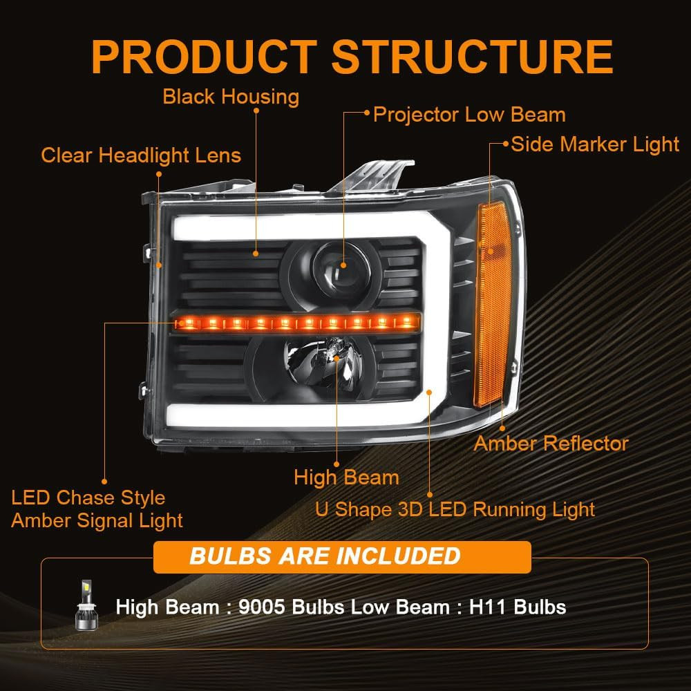 LED DRL Headlight Assembly, Headlights Kit Compatible with 2007-2013 GMC Sierra