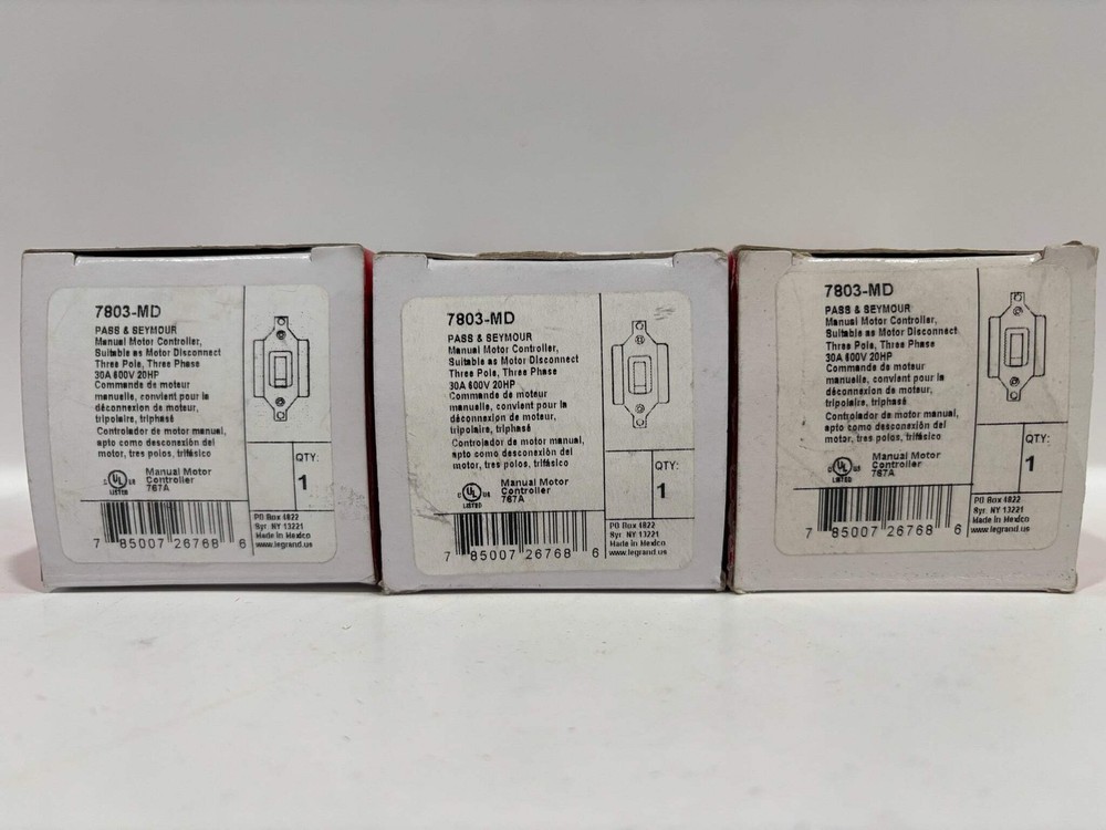 New 3 PC Legrand 7803-MD Three Pole/Phase AC Manual Controller