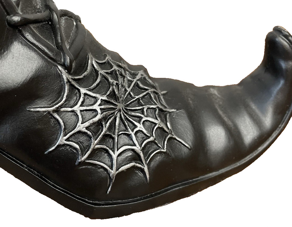 Halloween Black Witch's Boot Tabletop Prop Bowl Spider & Web Curled Toe