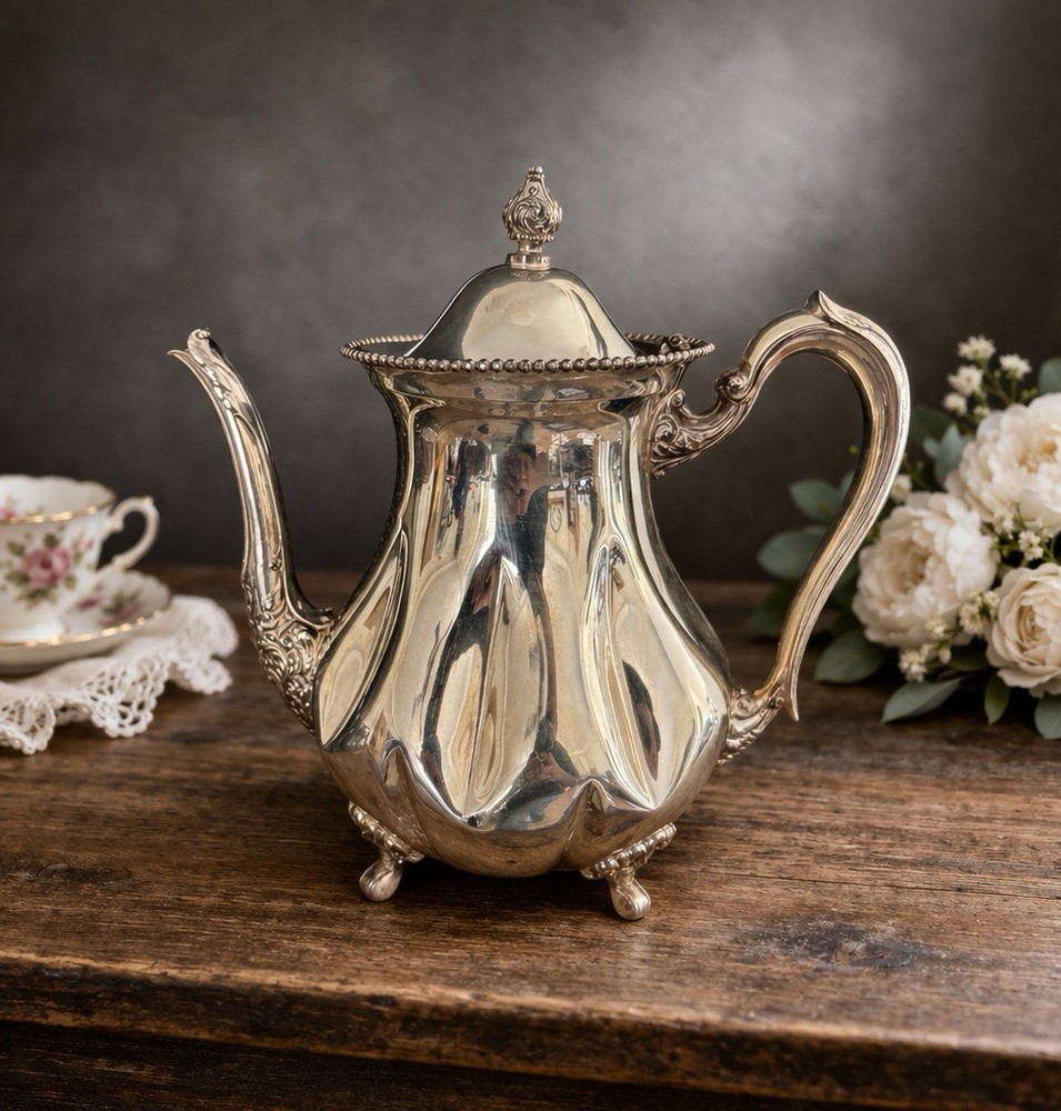 🫖 Vintage Reed & Barton Silverplate Teapot – Ornate Footed Design – Pattern...