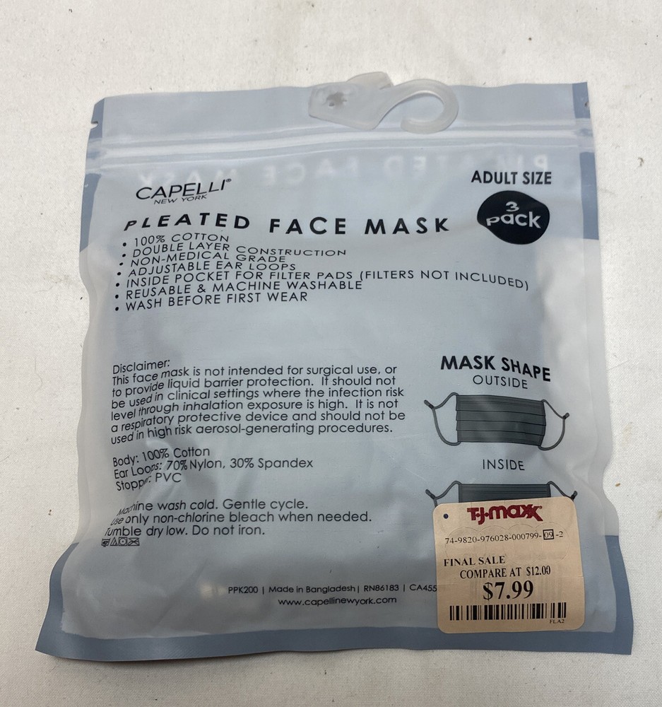 Capelli New York NeW 3 Pack Cotton Face masks