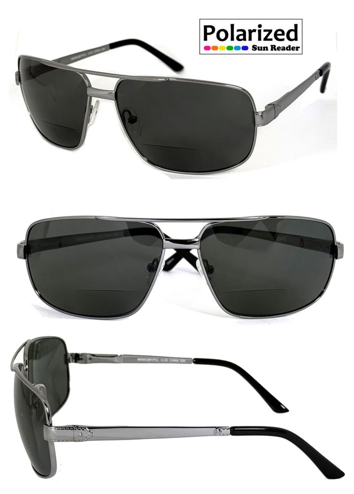 Mens Pilot Polarized Bifocal Sunglass Reader Spring Hinges Temples UV400