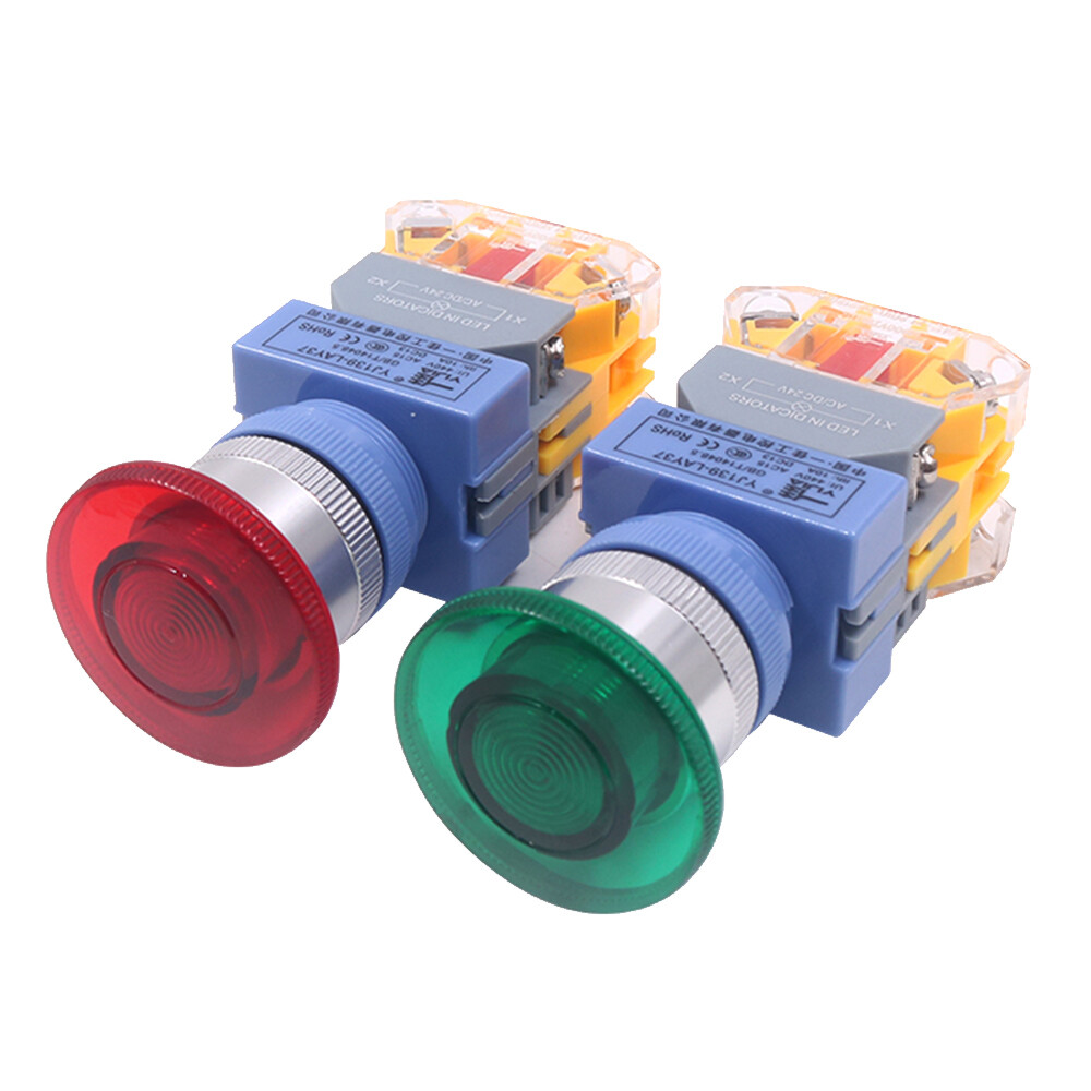 22mm Mushroom Head Switch Momentary Push Button Switch LED Illuminated Green Red