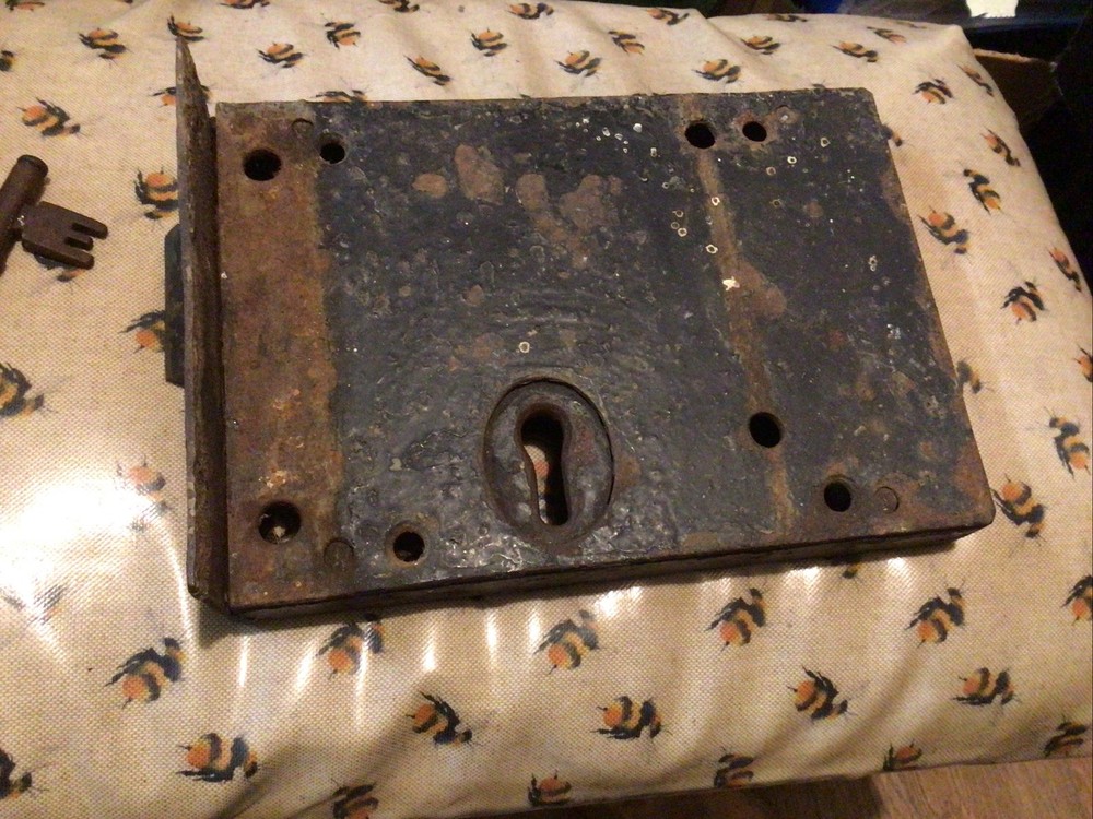 Massive Antique Dead Lock 8.5 X 6 Inches Working Order With Key
