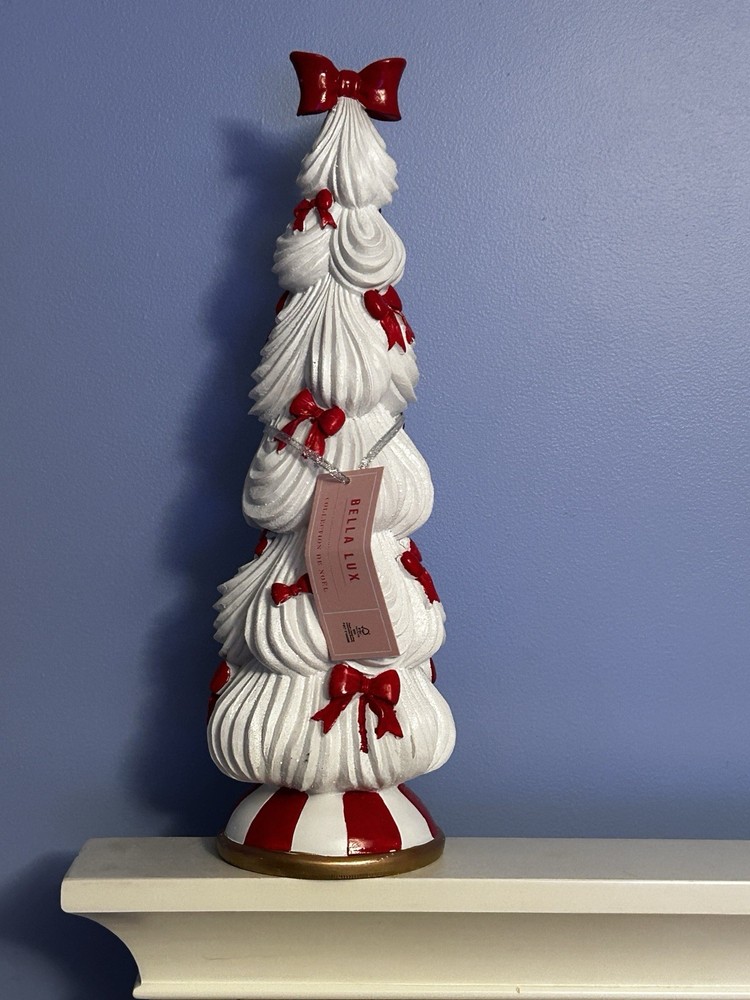 BELLA LUX White & Red Bow Christmas Tree Décor – 16”