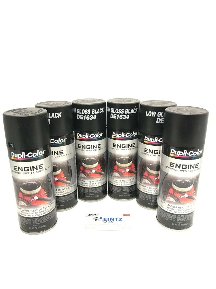 Duplicolor DE1634(6pack) Engine Enamel Paint w/ Ceramic Low Gloss BLACK -12oz