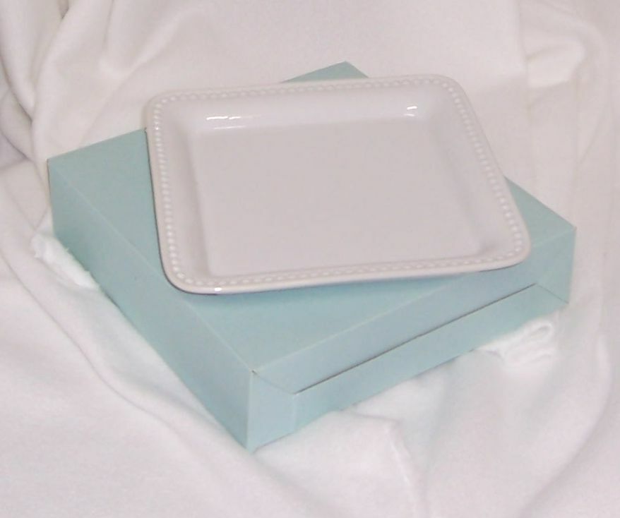 PartyLite Classic White Pillar Tray Glazed White Ceramic Square P90449