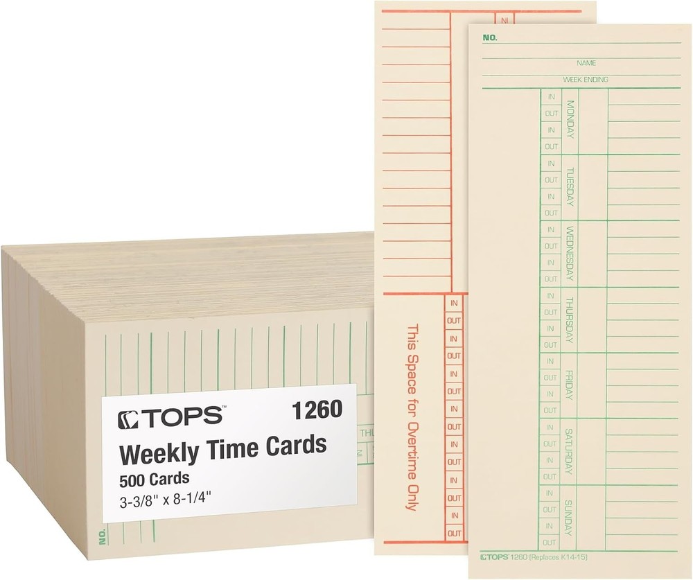 Durable Weekly Time Cards - 2-Sided, 500 Cards, Compatible with Major Clocks