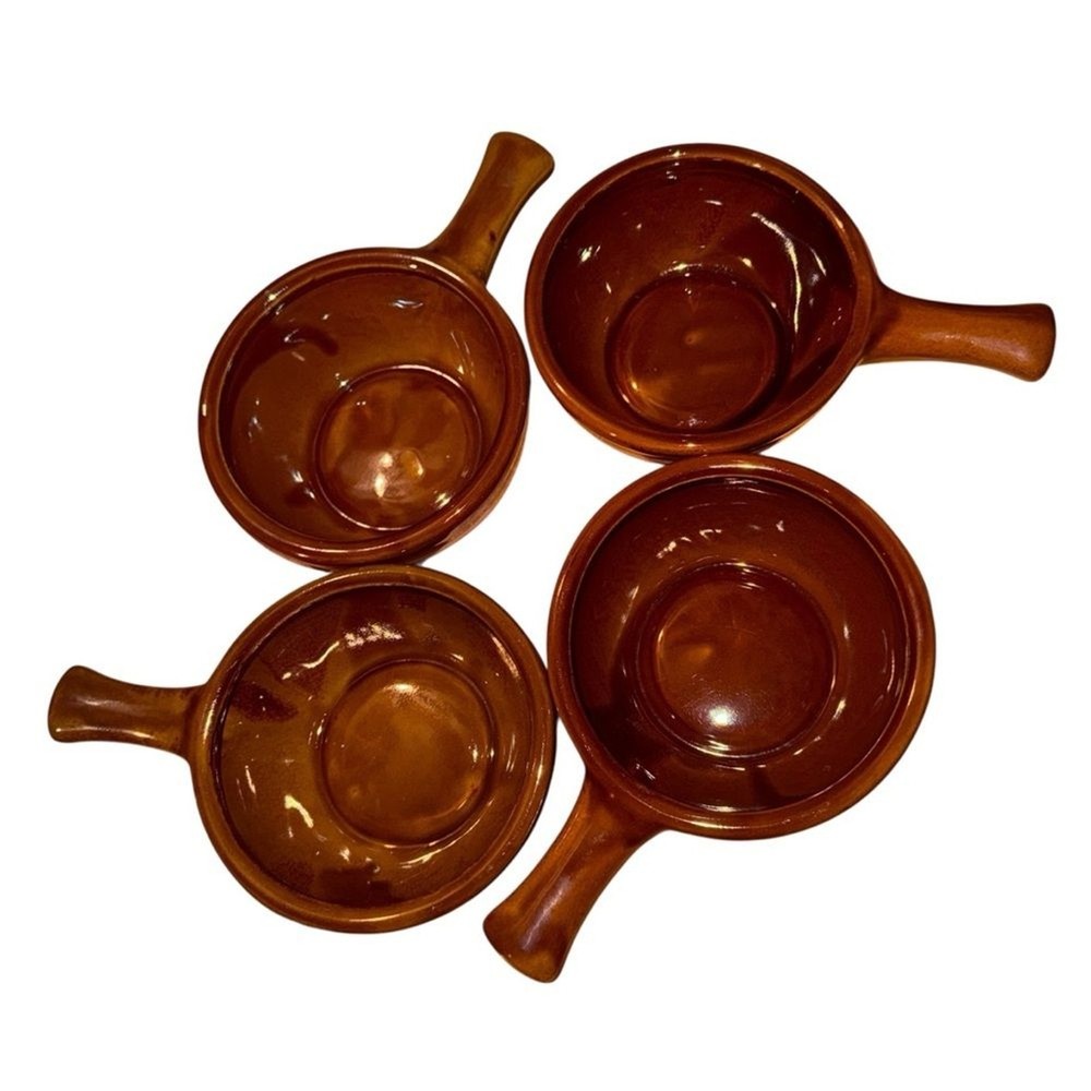 Elegant Brown Ceramic Soup Bowls Set of Four stackable