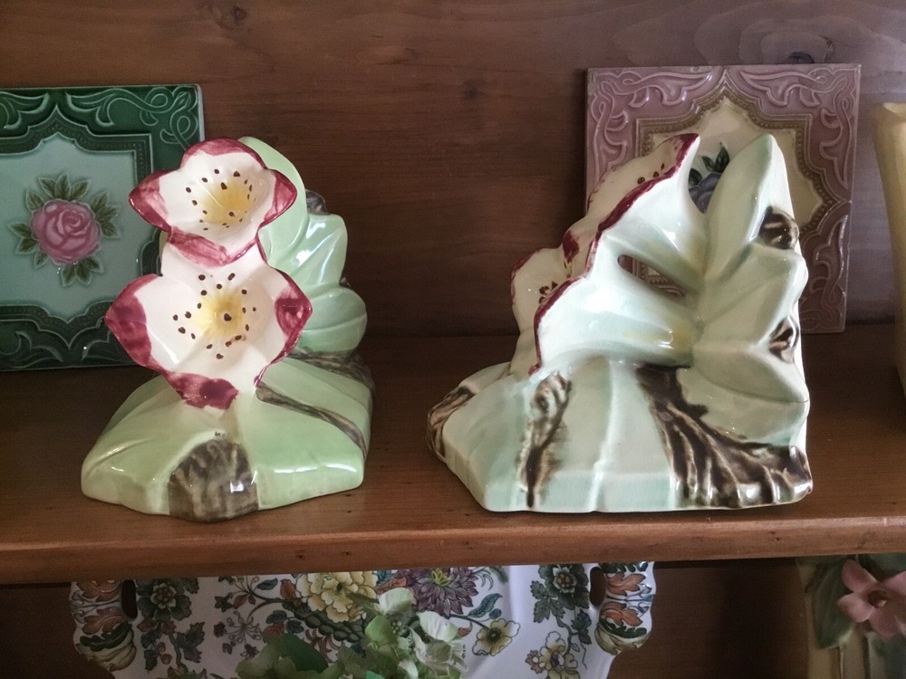 Nelson McCoy Pottery Double Lily Bookends Floral Shaped Pair