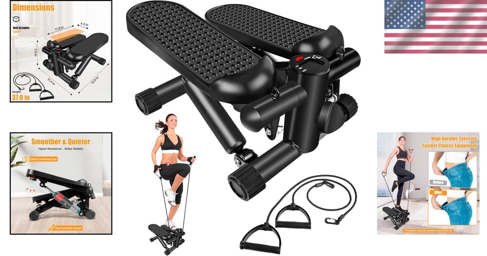 Multi-functional Stepper with LCD Display & Detachable Resistance Bands, Black