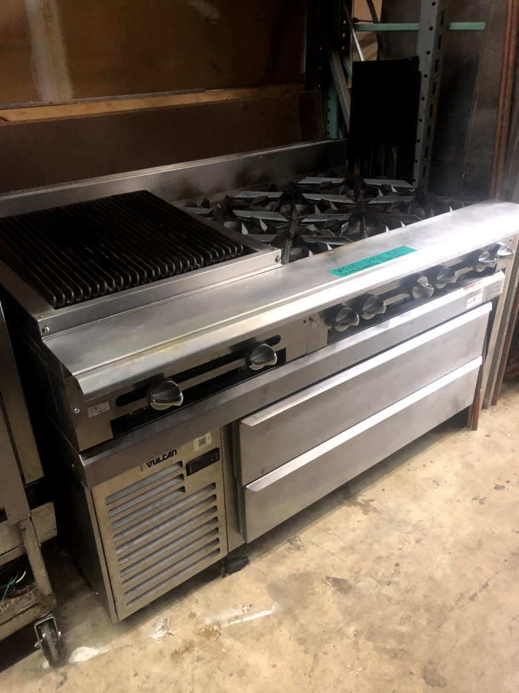 Vulcan E060HT Custom 60" Range W/ Cold Drawer Base, 6 burner, Griddle