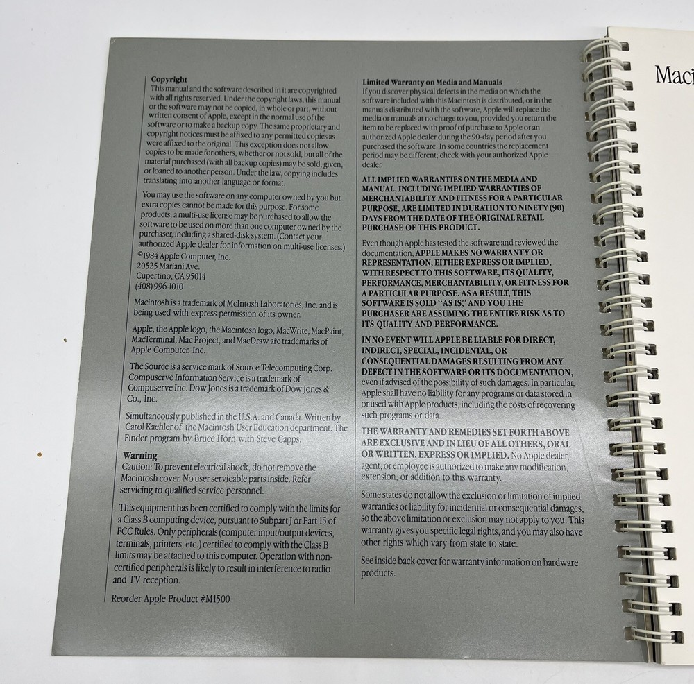 Apple Mac Macintosh Computer User Manual M1500 030-0687-B