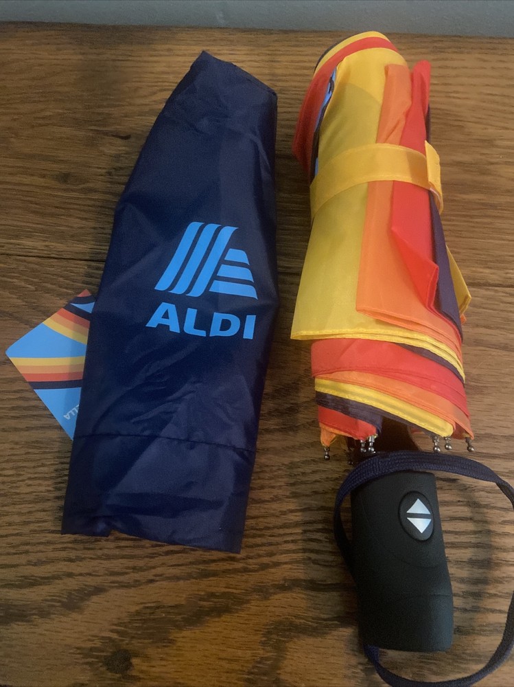 Aldi 2023 Capsule Collection Multicolor Striped Automatic Compact Umbrella NWT