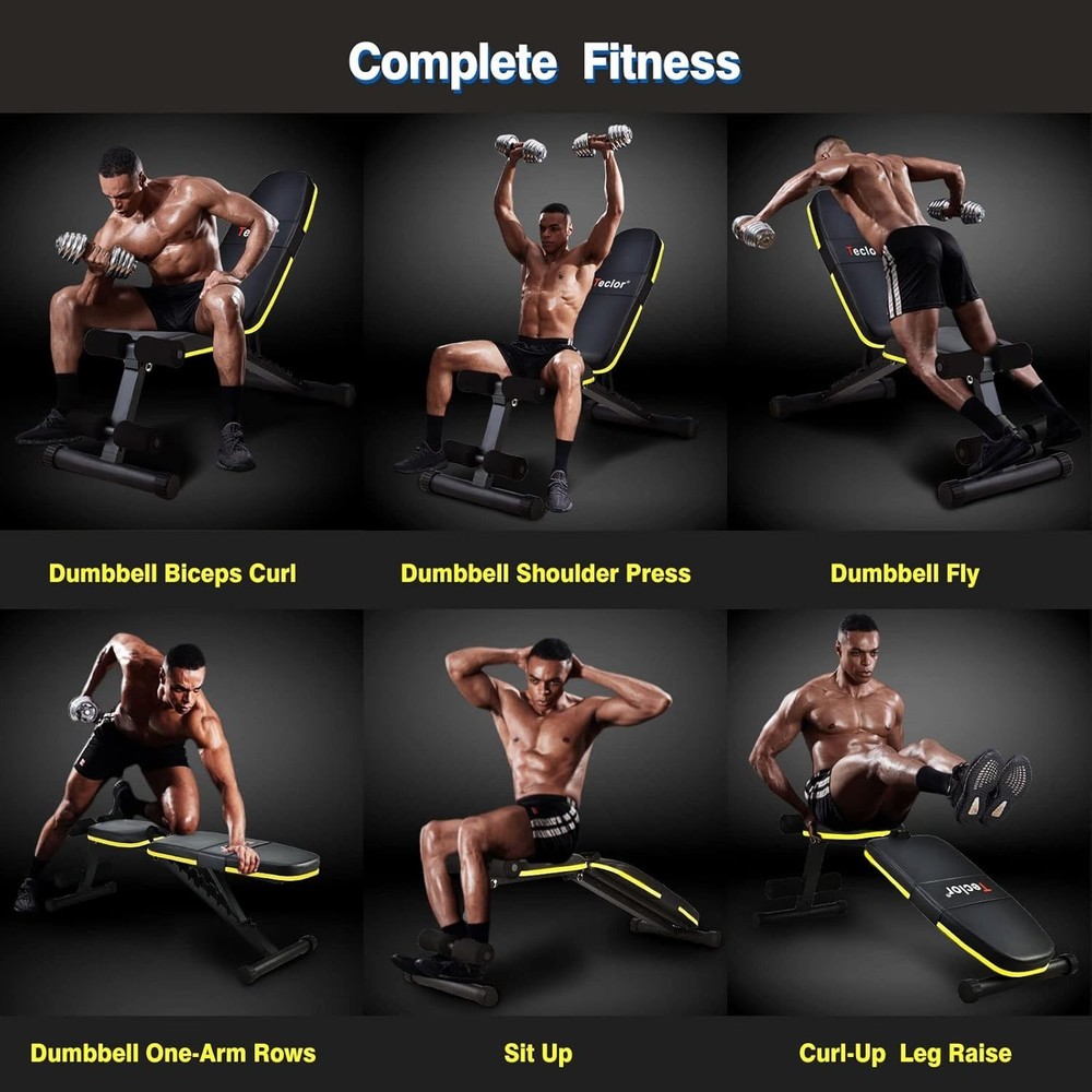 Adjustable Weight Bench, Foldable Workout Benches for Home Gym, 10 Backrest P...