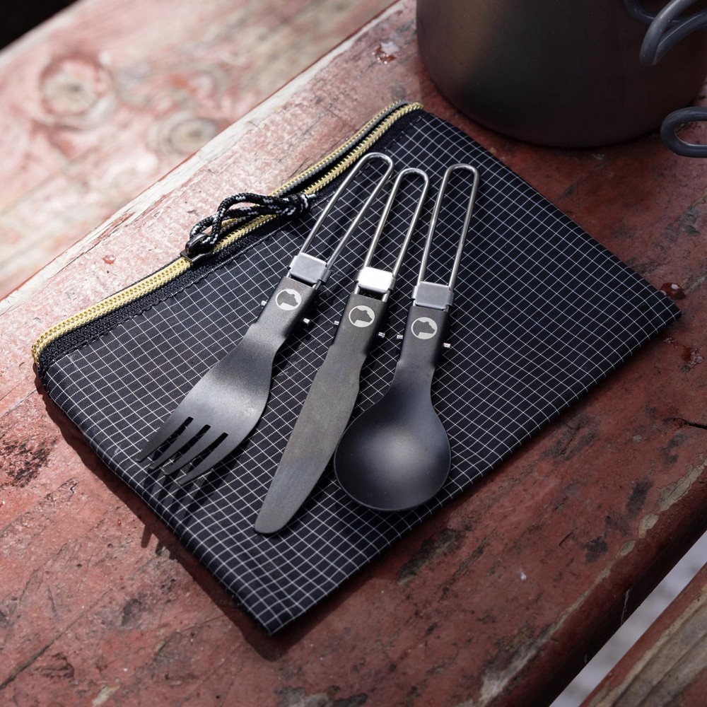 Explorer Bear Black Titanium Foldable Camping Utensil Set, 3 Pieces