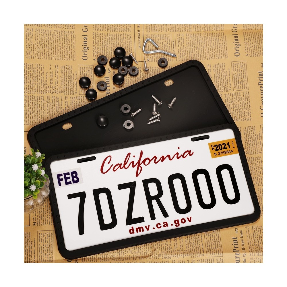 Silicone License Plate Frame - Rustproof, Rattle Proof, 2 PCS