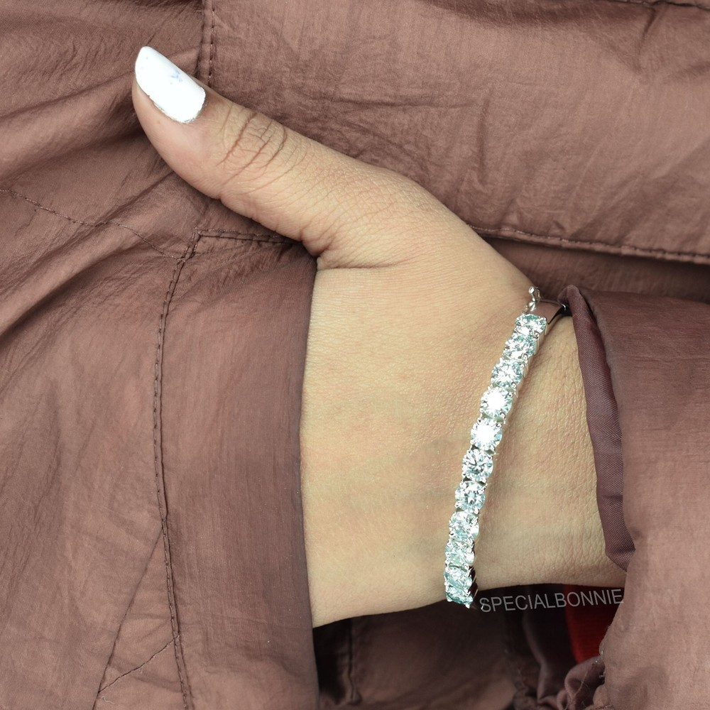 Gorgeous 13Ct White Diamonds Bangle Openable Bracelet 925 Silver-VIDEO