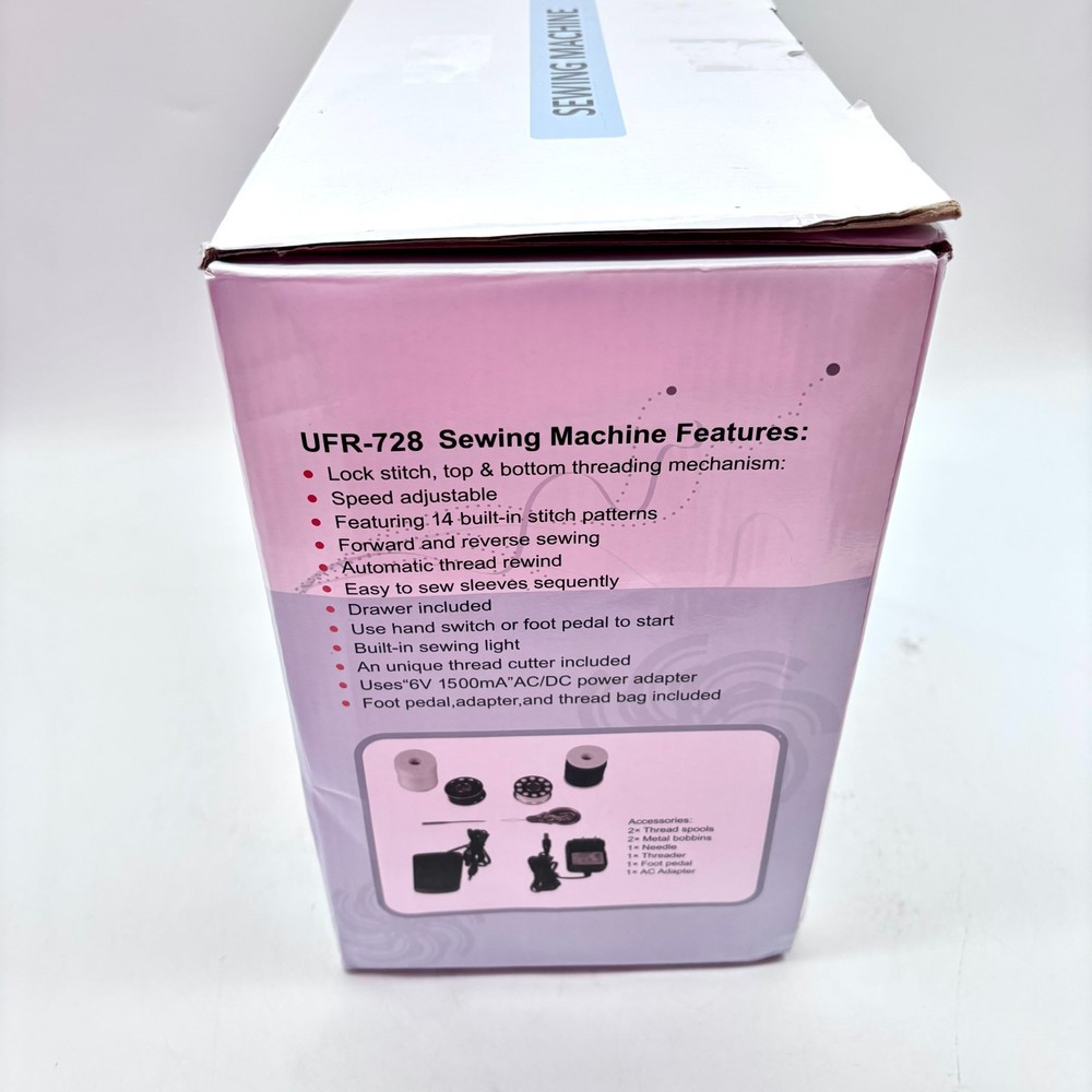 Compact Sewing Machine 14 Stitch Pattern w/ Built In Sewing Light Model UFR-728