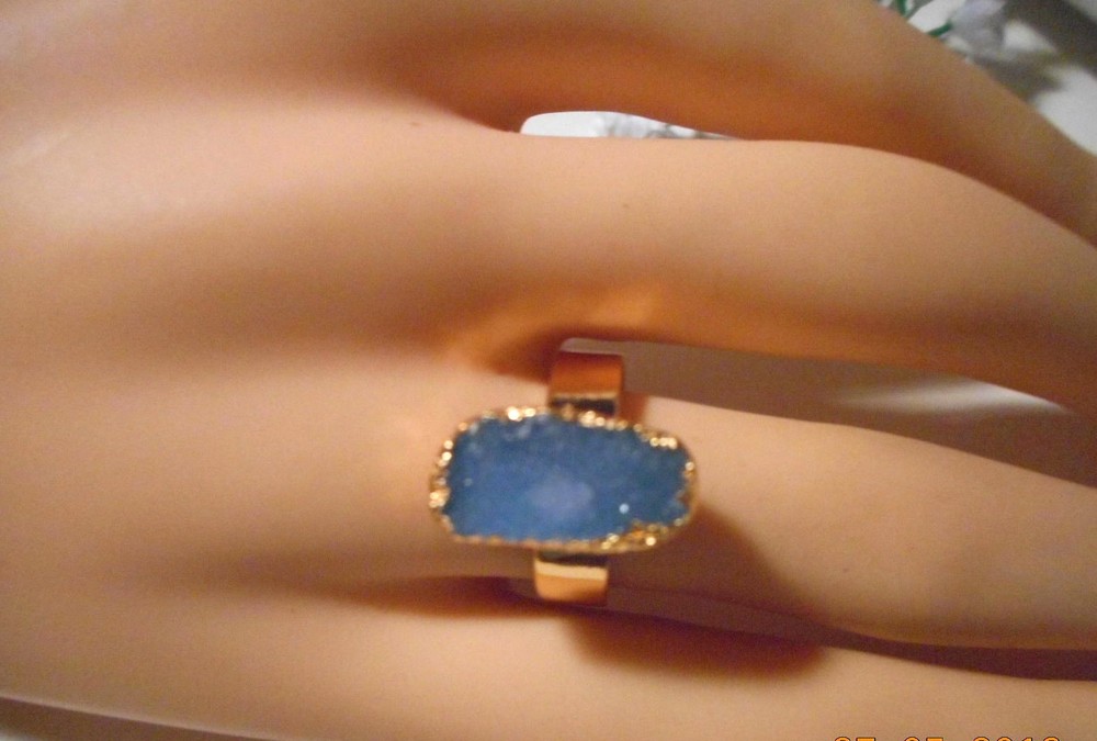 Hand made real Agate/Druzy stone ring in gold plated setting