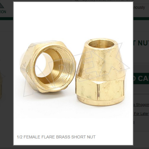 1/2 FEMALE FLARE BRASS SHORT NUT # 41S-8