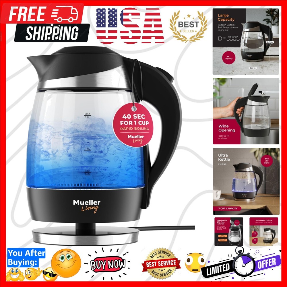Elegant 1.8L Cordless Electric Kettle - 1500W SpeedBoil with Auto Shutoff