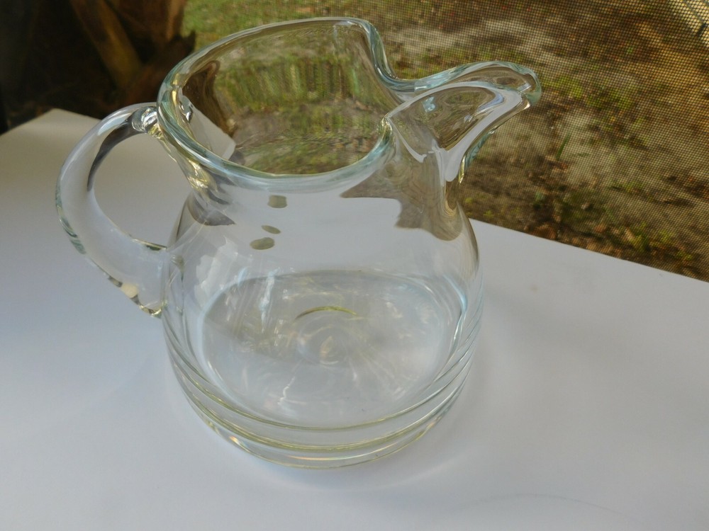 CLEAR HANDMADE APPLIED HANDLE PINCHED SPOUT PITCHER POLAND