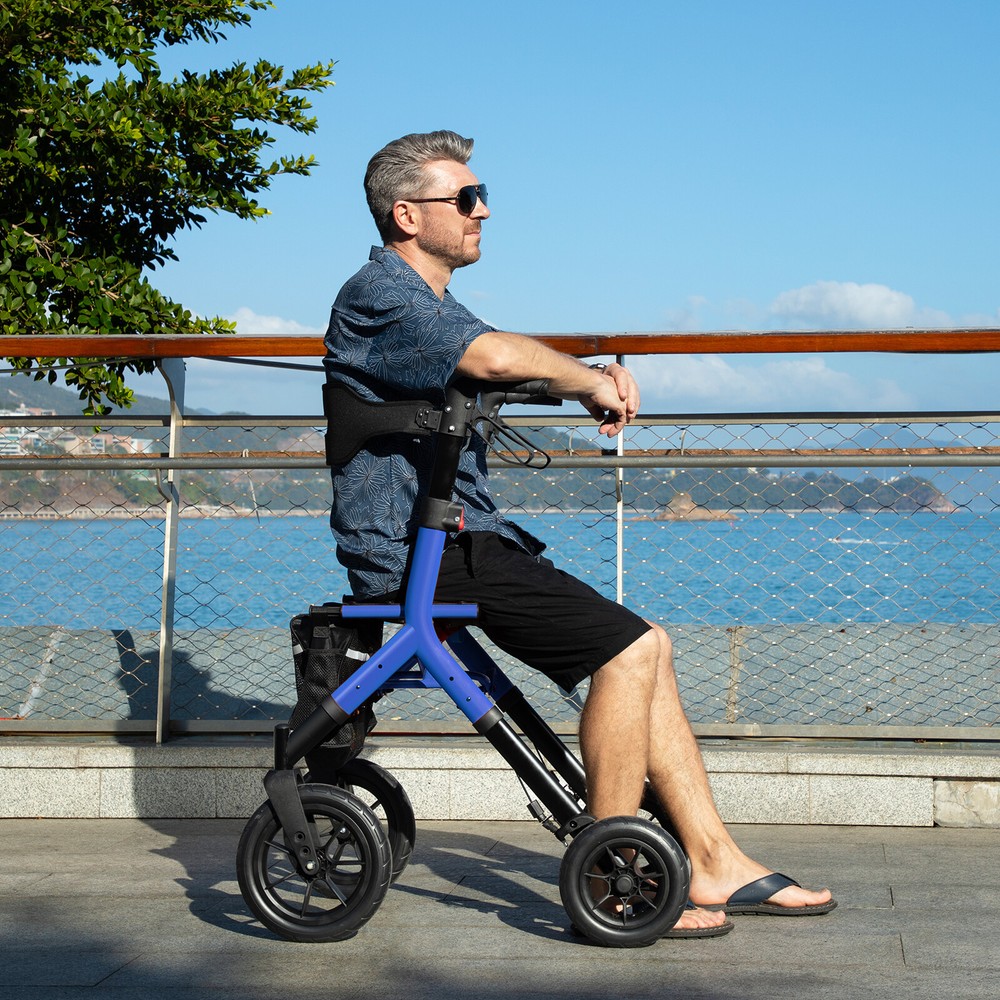 12" Rubber Wheels All-Terrain Rollator Walker w/Seat Backrest Folding Adjustable