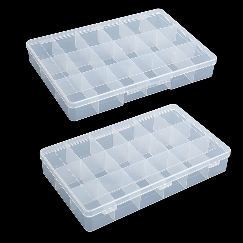 2 Pack Fixed 18 Grids Clear Plastic Compartment Container Case, Transparent O...