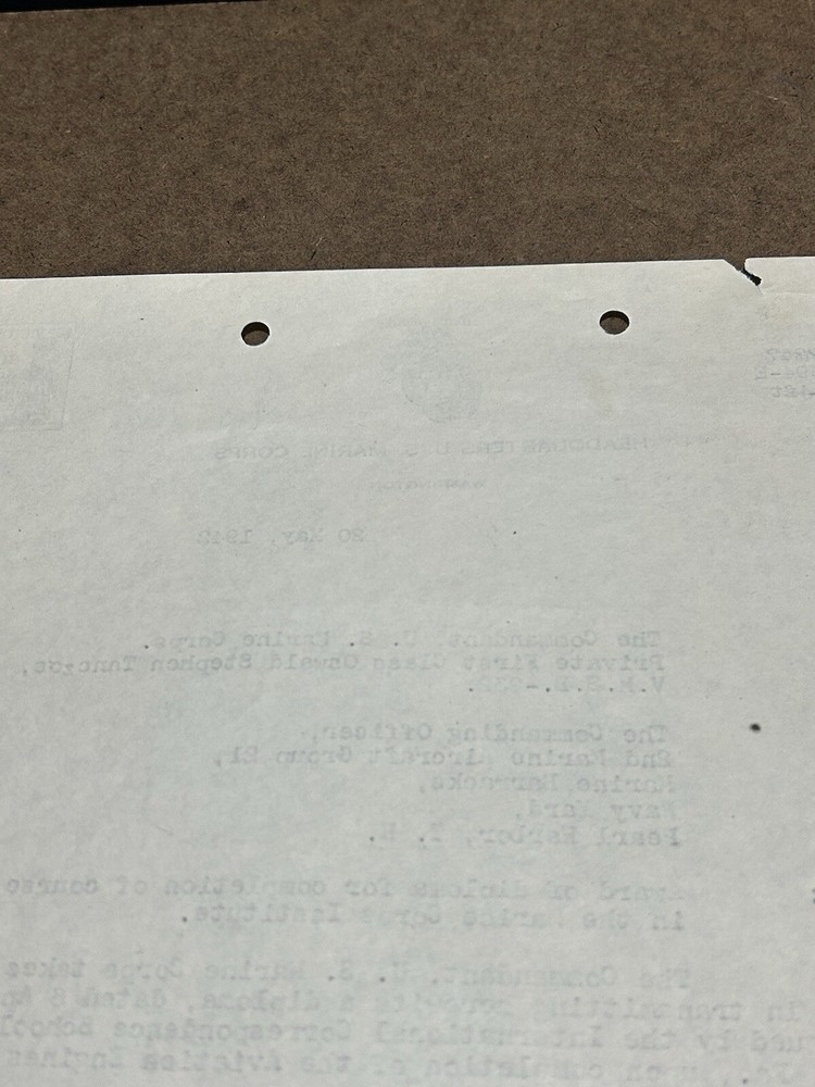 USMC WWII ERA MILITARY DOCUMENT, 20 MAY 1942