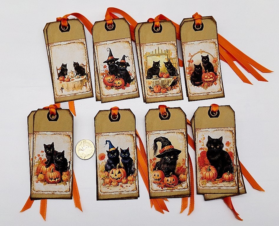 16-Halloween-Fall-Black Cat-Ephemera-Junk Journal-Gift-Hang-Tags